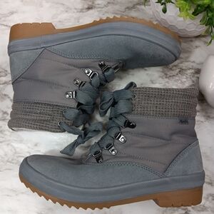 KEDS SOFTERRA Women's Ankle Lace-up Camp Boots Gray Suede Size 8 hiking outdoor